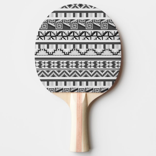 Grey Geometric Abstract Aztec Tribal Print Pattern Ping Pong Paddle (Front)