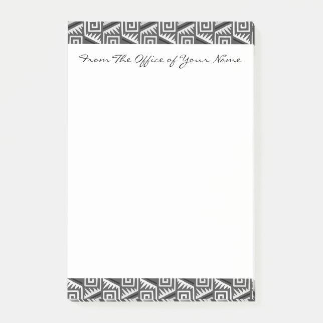 Grey Geometric Abstract Aztec Tribal Print Pattern Post-it Notes (Front)