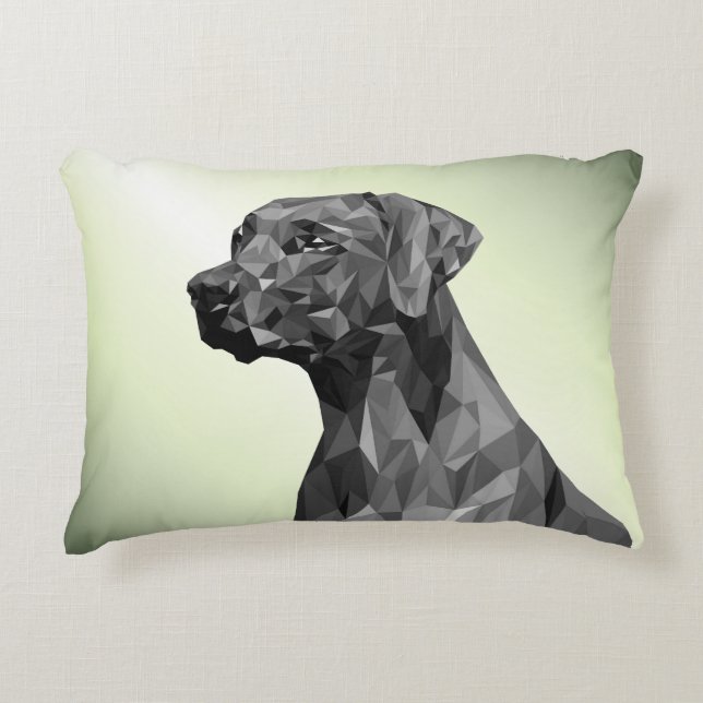 Grey Geometric Dog Green Accent Pillow (Front)