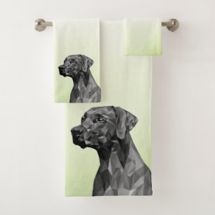 Grey Geometric Dog Green Bath Towel Set