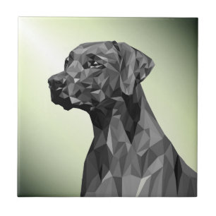 Grey Geometric Dog Green Ceramic Tile