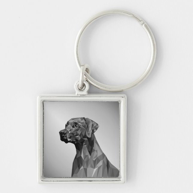 Grey Geometric Dog  Key Ring (Front)