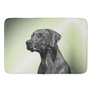 Grey Geometric Dog on Green Bath Mat