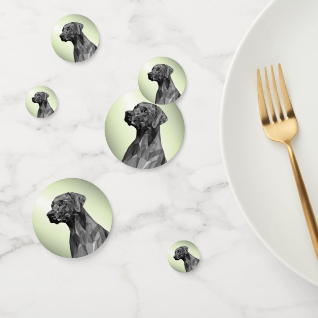Grey Geometric Dog on green Confetti (Group)