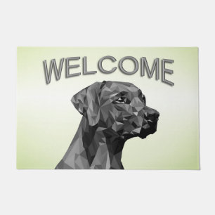 Grey Geometric Dog on Green Doormat
