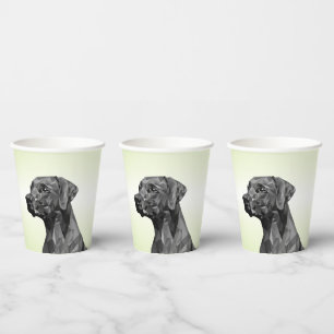 Grey Geometric Dog on green Paper Cups