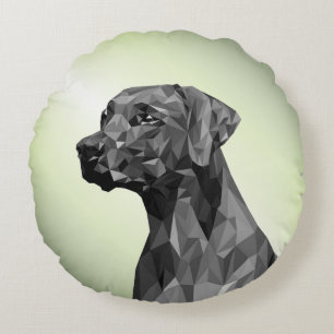 Grey Geometric Dog on Green Round Cushion