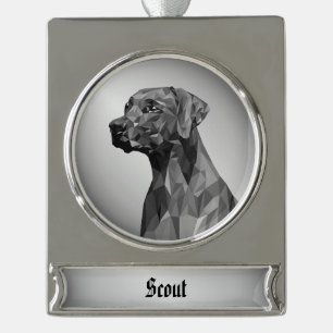 Grey Geometric Dog Silver Plated Banner Ornament