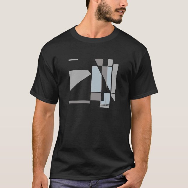 Grey Geometric MCM Look Abstract Art Motif Small T-Shirt (Front)