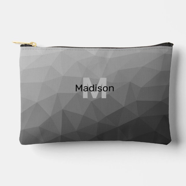 Grey geometric mesh pattern Monogram Accessory Pouch (Front)