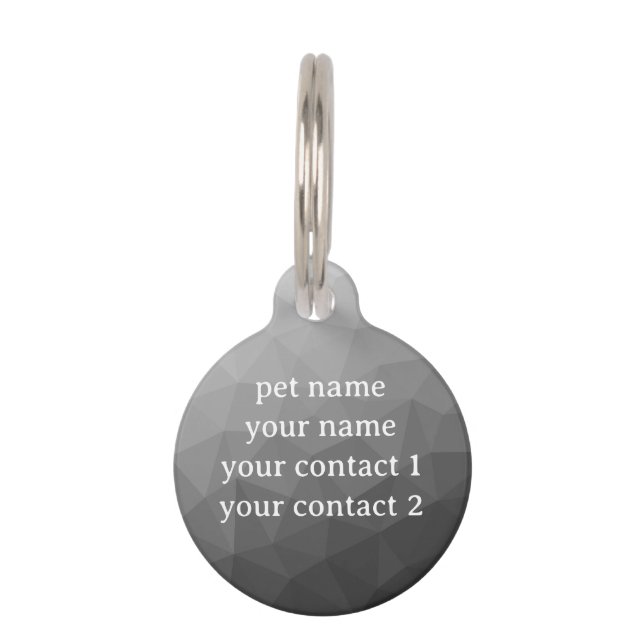Grey geometric mesh pattern Your text Pet Tag (Back)