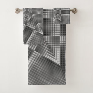 Grey Geometric Pattern Bath Towel Set