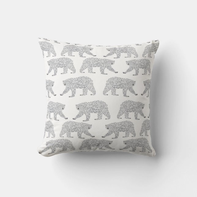 Grey Geometric Polar Bear Design - Minimal Baby Cushion (Front)