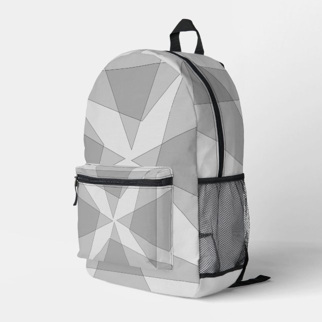Grey Geometric  Printed Backpack (Back Corner Right)