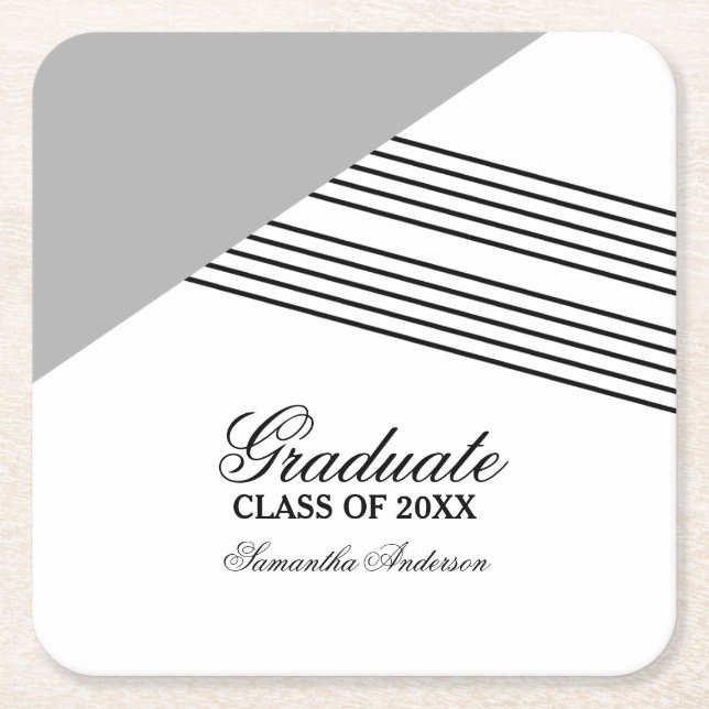Grey Geometric Stripe Graduation Coasters (Front)