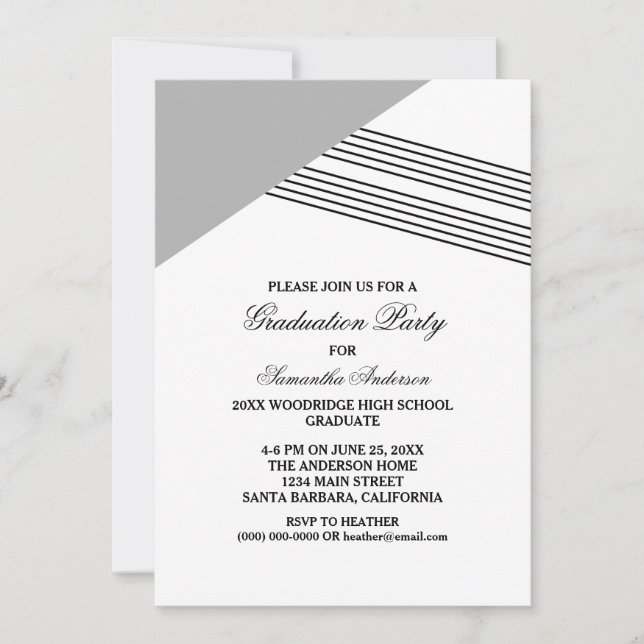 Grey Geometric Stripe Graduation Party Invite (Front)