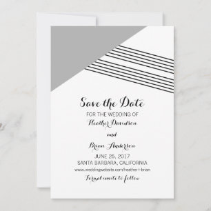 Grey Geometric Stripe Save the Date Invite