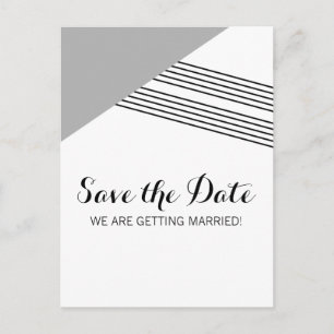 Grey Geometric Stripe Save the Date Postcard