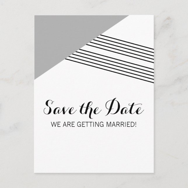 Grey Geometric Stripe Save the Date Postcard (Front)
