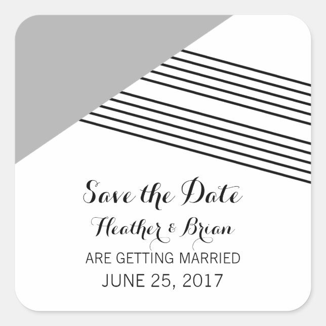 Grey Geometric Stripe Save the Date Stickers (Front)