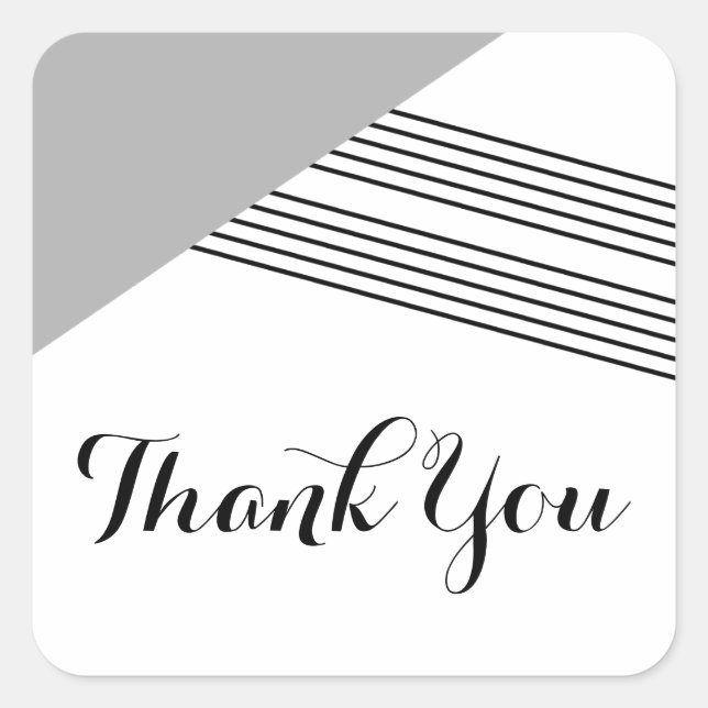 Grey Geometric Stripe Thank You Stickers (Front)