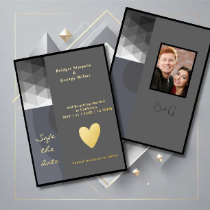 grey geometric wedding safe the date gold