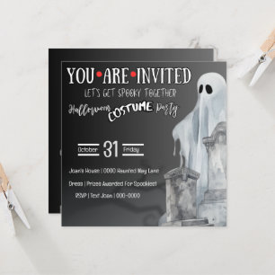 Grey Ghost in Graveyard and Tombstones Invitation