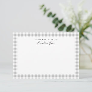 Grey Gingham Check From the Desk of Thank You Card