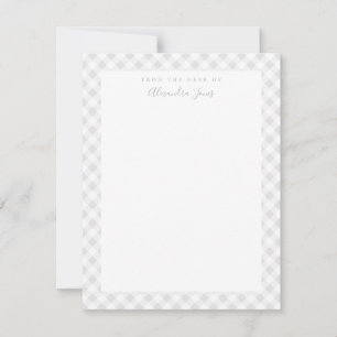 Grey Gingham Check Personal Stationery Note Card