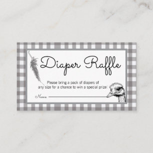 Grey Gingham Ostrich Baby Shower Diaper Raffle  Enclosure Card