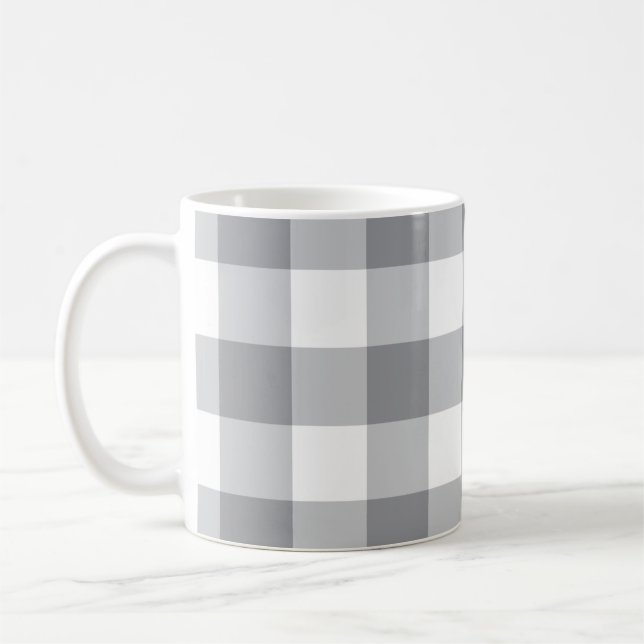 Grey Gingham Pattern Coffee Mug (Left)