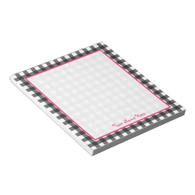Grey Gingham Personalised Notepad (Angled)