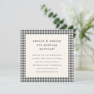 Grey Gingham Retro Typewriter Wedding Party Invitation