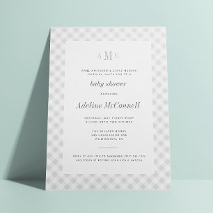 Grey Gingham Traditional Baby Shower Invitation