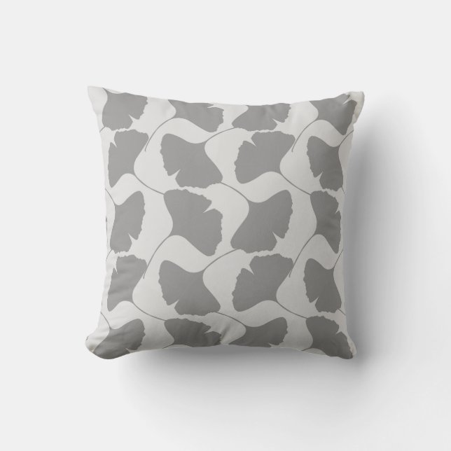 Grey Ginkgo Biloba Cascading Leaves Grey Modern Cushion (Front)