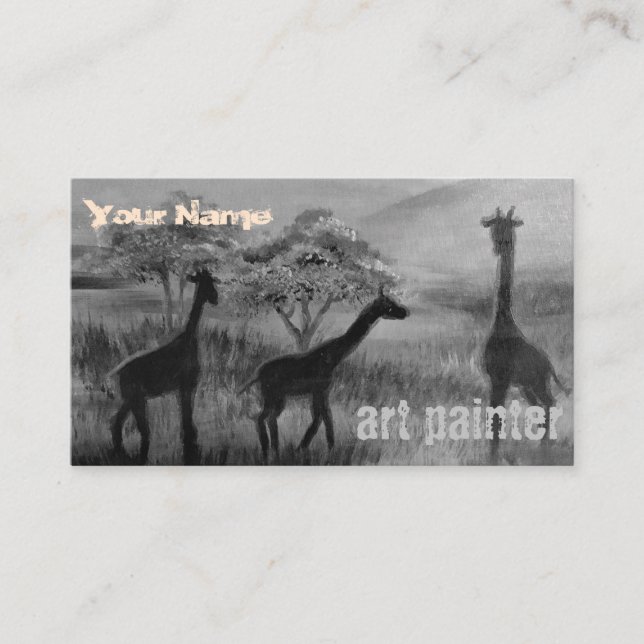 Grey Giraffe Elefant Picture Modern Artist Painter Business Card (Front)