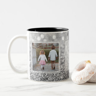 Grey Glitter 2 Pictures w/Text Design Your Own Two-Tone Coffee Mug
