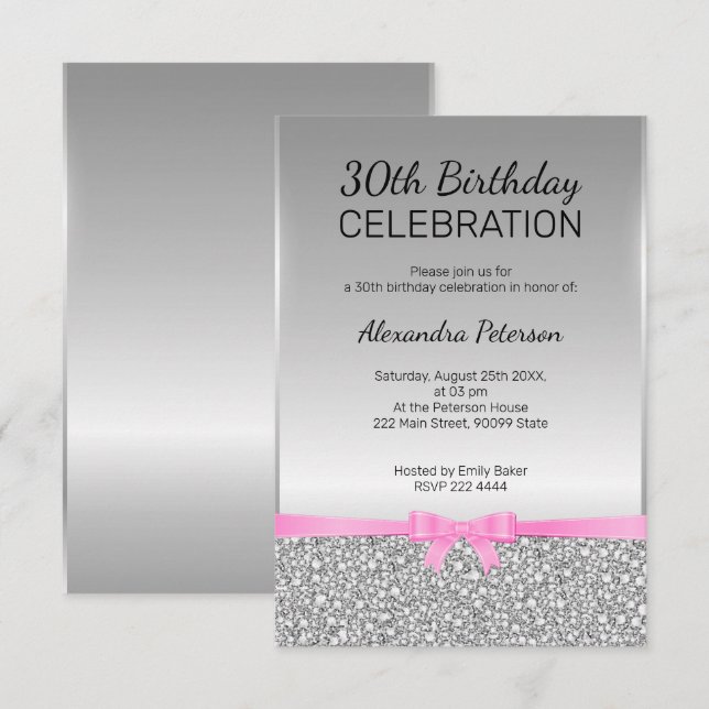 Grey Glitter 30th Birthday Invitation (Front/Back)