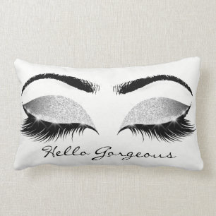 Grey Glitter Black Eyes Silver Makeup Lashes Hello Lumbar Cushion