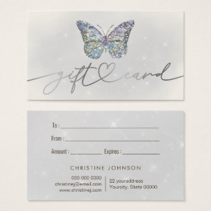 grey glitter butterfly gift card