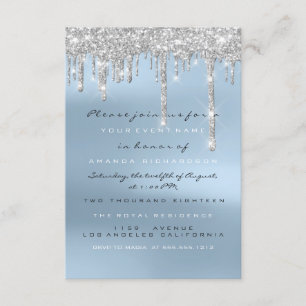 Grey Glitter Drips Silver Blue Bridal Sweet 16th Invitation