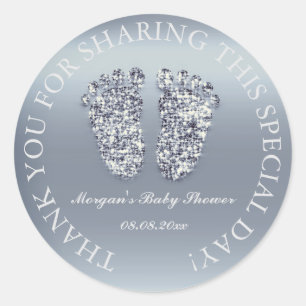 Grey Glitter Feet Baby Shower Favour Thank You Blu Classic Round Sticker
