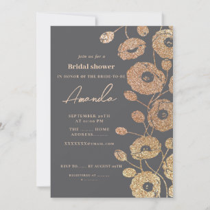 Grey Glitter-Like Poppy Flower Invitation