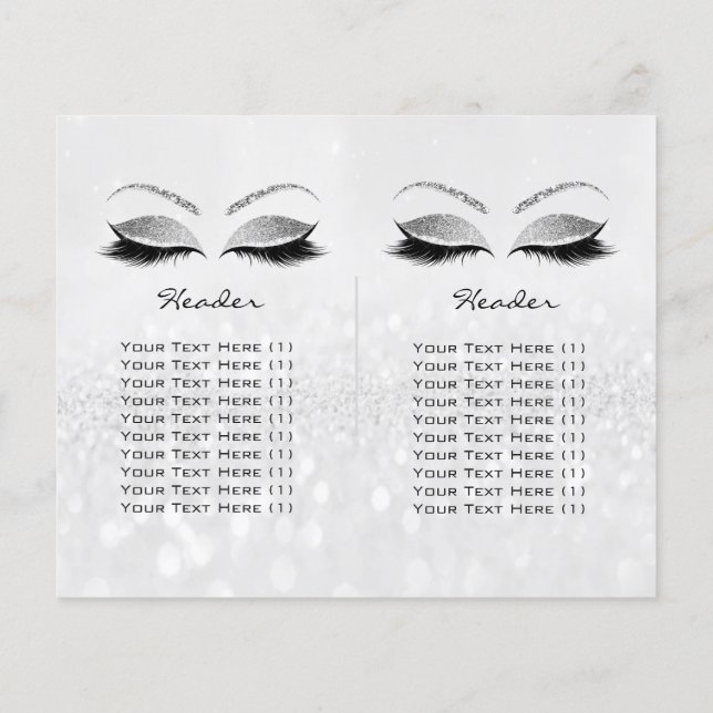 Grey Glitter Makeup Eye Lash Prices Leaflet Logo Flyer (Back)