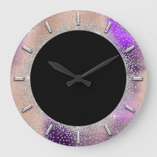 Grey Glitter Silver Grey Black Rose Purple Violet Large Clock
