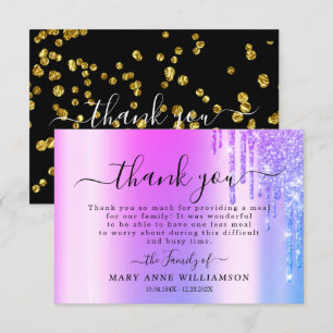Grey Glitter Sparkly Funeral Food Thank You Card