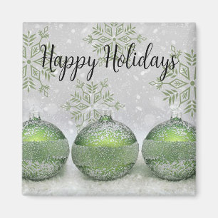 Grey Glitter With Snowflakes and Green Decoration Magnet