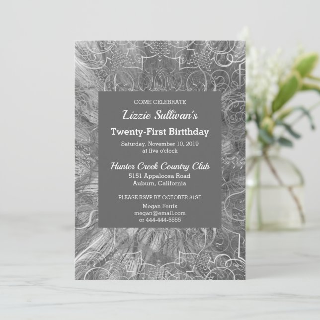 Grey Glitzy Birthday Invitation (Standing Front)