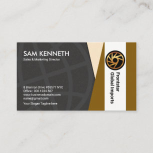 Grey Globe Brown White Vertical Column Sales Business Card