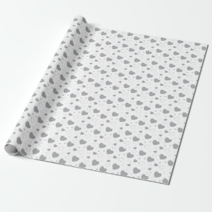 Grey glossy hearts cute romantic pattern wrapping paper